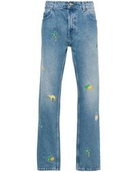 Casablanca - Katoenen Straight Jeans Met Borduurwerk - Lyst