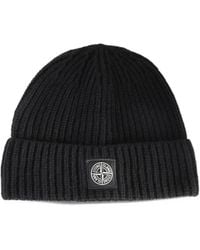 Stone Island - Ribbed Knit Beanie With Logo - Lyst