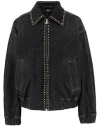 Versace - Denim Jack Met Studs En Rits - Lyst