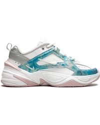 nike m2k tekno trainers in iridescent pink and blue
