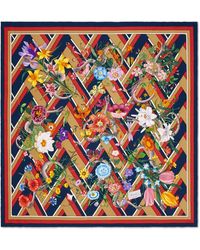 Gucci Flora Snake Chevron Zijden Sjaal Met Print - Blauw