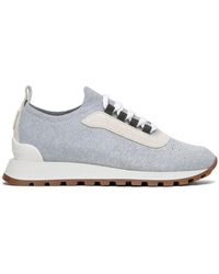 Brunello Cucinelli - Panelled Knit Lace-up Sneakers - Lyst