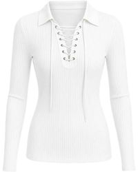 Cynthia Rowley - Lace-Up Rib-Knit Polo Shirt - Lyst