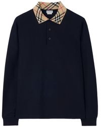 Burberry - Long-Sleeve Check Collar Cotton Polo Shirt - Lyst