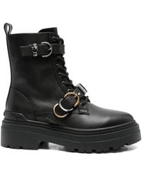 Pinko - Lace-Up Ankle Boots With Decorative Buckles - Lyst