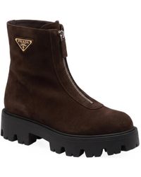 Prada - Suede Booties With Zip - Lyst