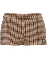 Prada - Houndstooth-pattern Mini Shorts - Lyst