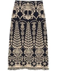 FARM Rio - Midi-Rok Met Bloemenjacquard En Franje - Lyst