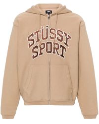Stussy - Logo-Embroidered Zip-Up Hoodie - Lyst
