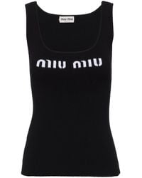 Miu Miu - Logo-knit Ribbed Tank Top - Lyst