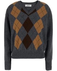 Jucca - Argyle-Intarsia V-Neck Sweater - Lyst