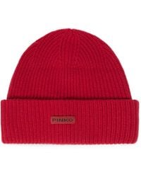 Pinko - Ribbed-Knit Logo-Patch Beanie Hat - Lyst