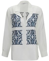 Max Mara - Monogram-Print Silk Blouse - Lyst