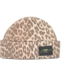 Ganni - Wool Hat With Leopard Pattern - Lyst