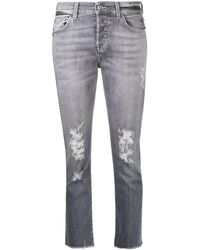 7 For All Mankind Jean crop à effet usé - Gris
