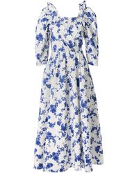 Carolina Herrera - Midi-Jurk Met Ballonmouwen En Bloemenprint - Lyst