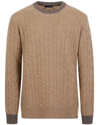Fay - Cable-Knit Elbow-Patch Sweater - Lyst