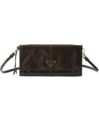 Prada - Leather Wallet With Shoulder Strap - Lyst
