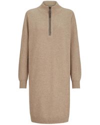 Brunello Cucinelli - Virgin Wool, Cashmere And Silk Rib-Knit Dress With Precious Half-Zip - Lyst