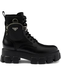Prada - Monolith Lace-Up Boots With Pouch - Lyst