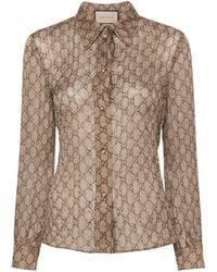 Gucci - GG Damier Print Silk Shirt - Lyst