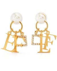 Elisabetta Franchi - Logo-Plaque Pearl Pendant Earrings - Lyst