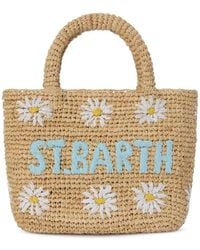 MC2 Saint Barth - Beach Mini Raffia Bag With Embroidered Daisies - Lyst