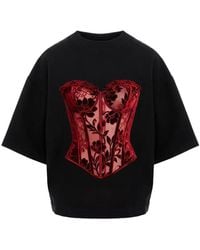 Hamza - Lace-Print Corset-Style T-Shirt - Lyst