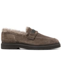 Brunello Cucinelli - Shearling-Lined Suede Loafers - Lyst