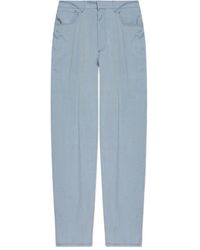 Giorgio Armani - Pleated Denim-Effect Silk Trousers - Lyst