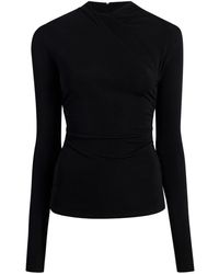 Another Tomorrow - Crossover-neck Long-sleeve Top - Lyst