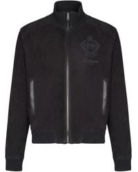 Balmain - Embroidered-Emblem Suede Jacket - Lyst