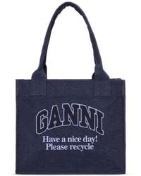 Ganni - Denim Large Tote Bag - Lyst