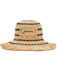 Ganni - Striped Raffia Bucket Hat - Lyst