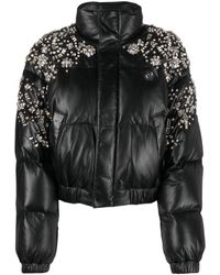 Philipp Plein - Crystal-embellished Leather Puffer Jacket - Lyst