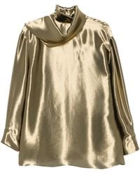 Ferragamo - High-Neck Panelled Midi Dress - Lyst