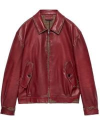 Prada - Bonded Nappa Leather And Houndstooth Check Fabric Jacket - Lyst