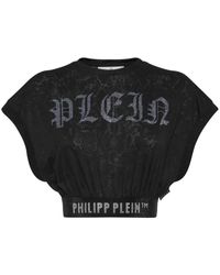 Philipp Plein - Cropped-T-Shirt mit Kristallen - Lyst