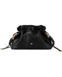 Elisabetta Franchi - Ostrich-Texture Logo-Detail Shoulder Bag - Lyst
