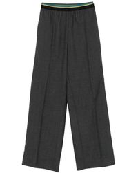 Plan C - Pantalones Con Pinzas Y Cinturilla A Rayas - Lyst