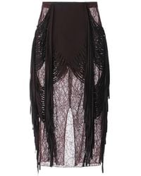 Elisabetta Franchi - Floral-Lace Fringed Midi Skirt - Lyst
