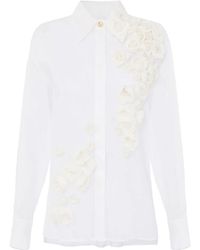 Elisabetta Franchi - Camicia Semi Trasparente Con Applicazione A Fiori - Lyst