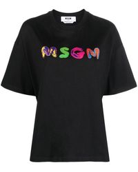MSGM - Logo-print Round-neck T-shirt - Lyst