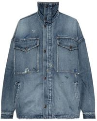 Balenciaga - Logo-Print Paint-Splatter Denim Jacket - Lyst