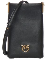 Pinko - Love Birds-Plaque Leather Phone Bag - Lyst
