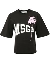 MSGM - Camiseta Con Estampado De Palmera Y Logo - Lyst