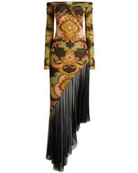 Etro - Asymmetric Tulle Midi Dress With Placed Floral Print - Lyst