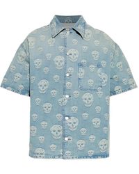 McQueen - Skull-Jacquard Short-Sleeve Shirt - Lyst