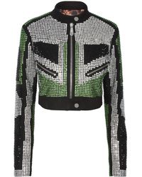 Philipp Plein - Cropped Leather Biker Jacket Strass - Lyst