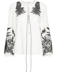 Dorothee Schumacher - Pineapple Embroidery Lace-up Linen Blouse - Lyst